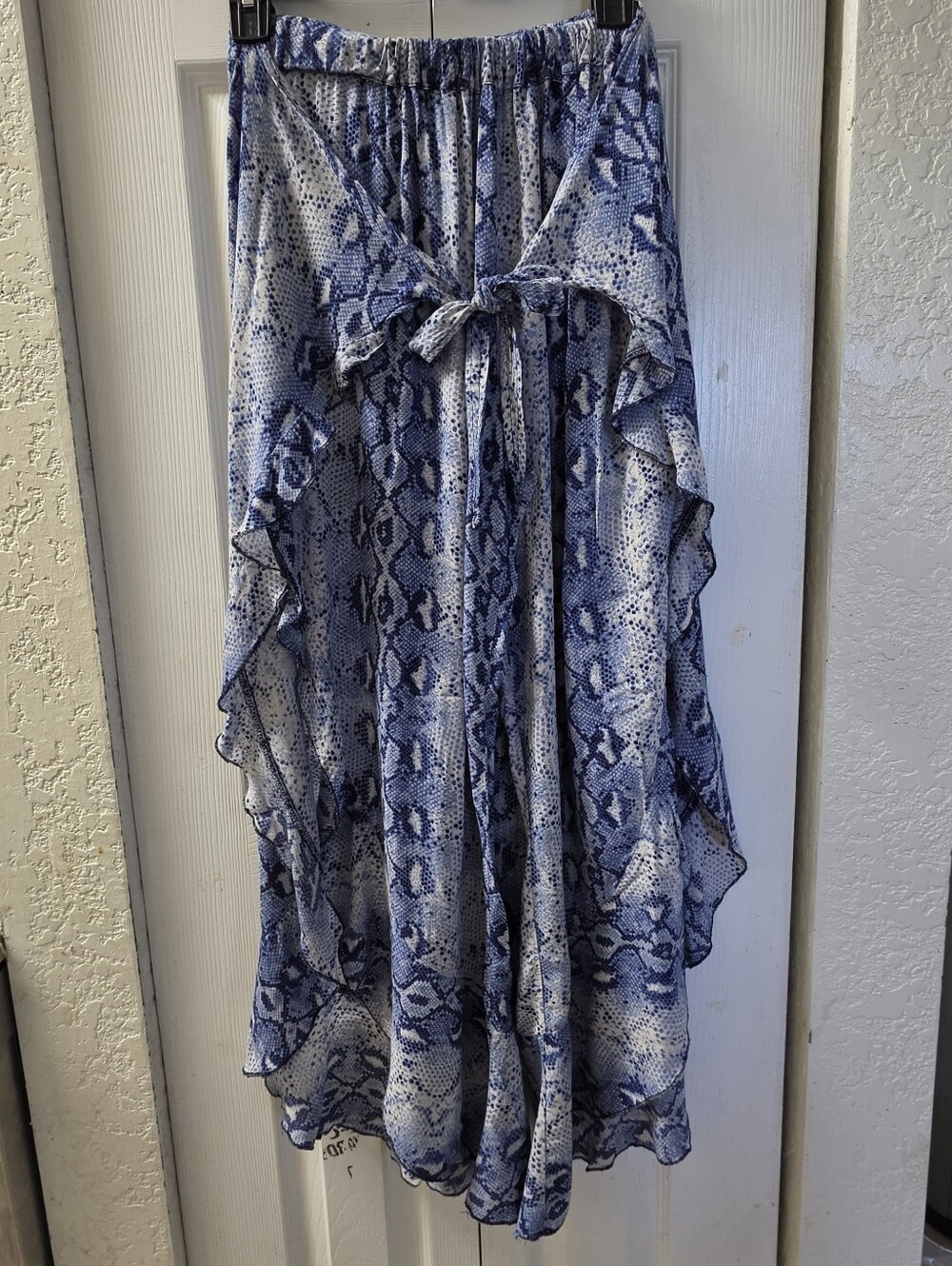 Surf Gypsy Blue Snake-Print High-Low Ruffle Pants S